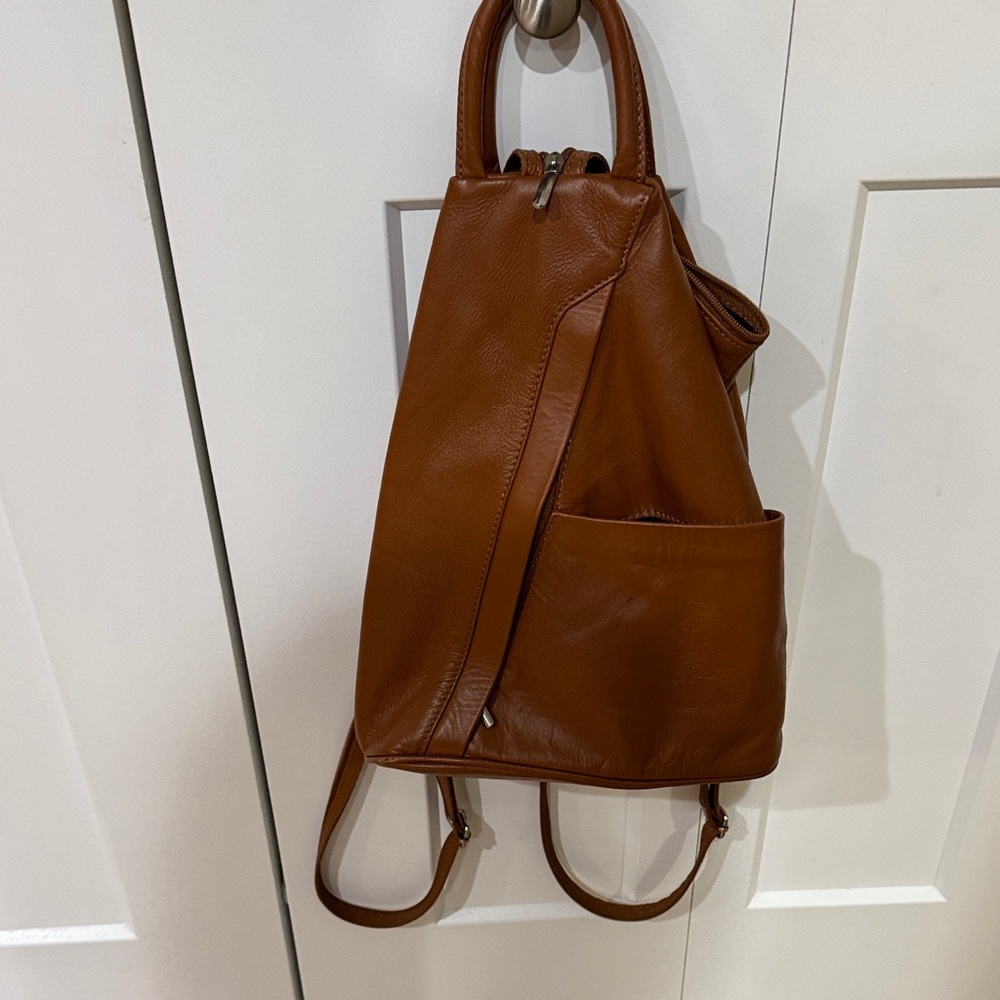 Elegant Genuine soft Brown Leather Backpack.  Made in Italy